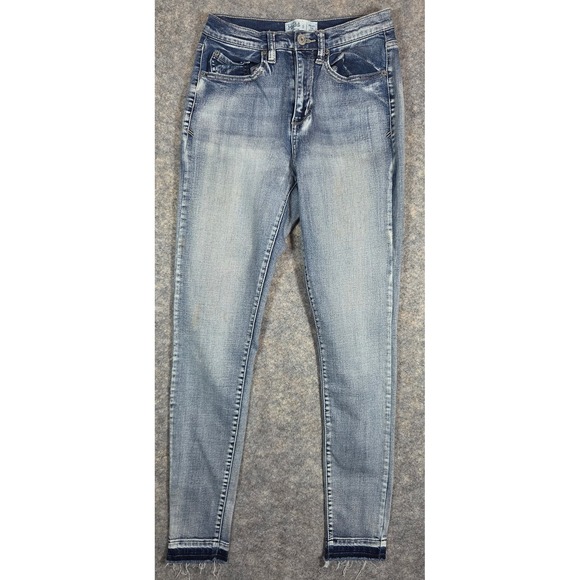 Mudd Denim - Y2K Mudd FLX Stretch High Rise Jean Legging Light Wash Raw Hem Skinny Size 5